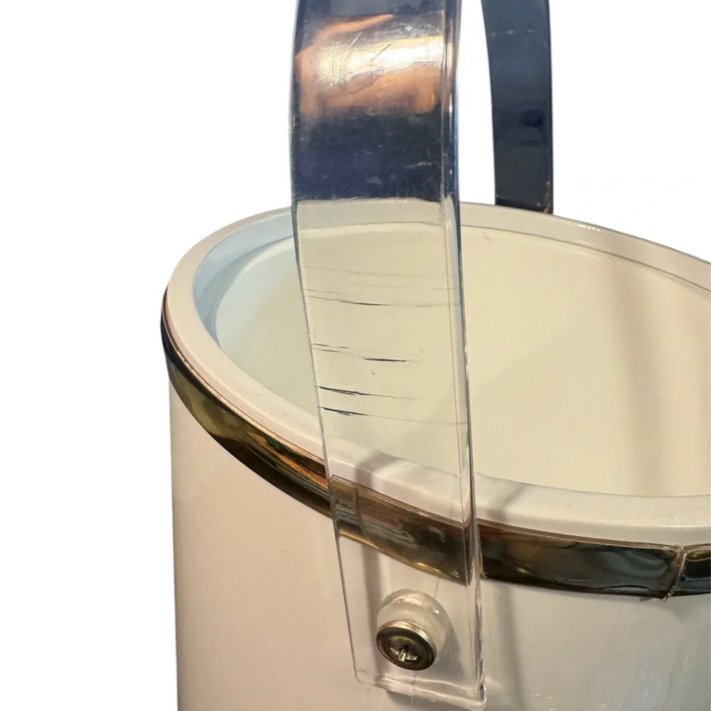 Mid-Century Modern White Ice Bucket w/ Lucite Handle